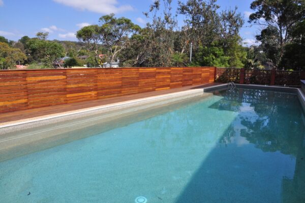 Timber decking around pool - spotted gum