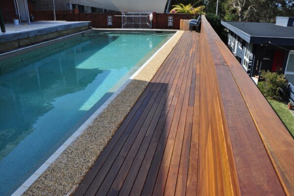 Timber decking around pool