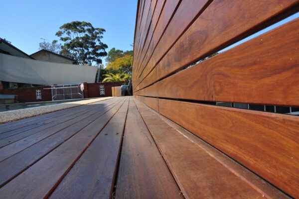 Timber decking around pool